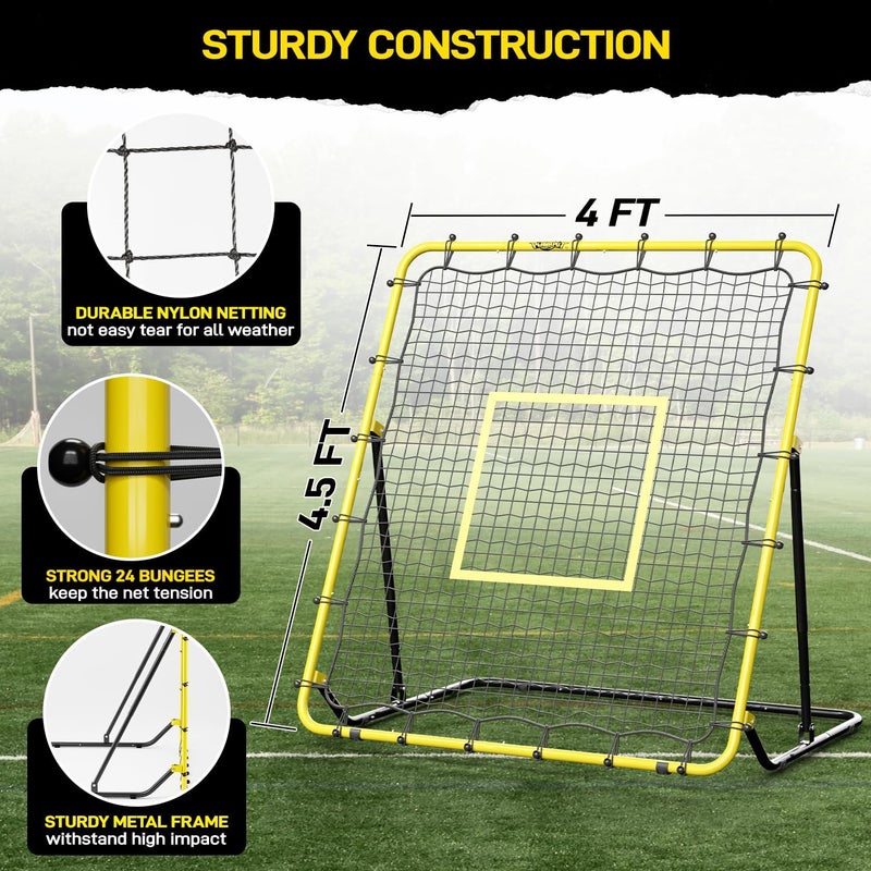 PLAYAPUT Baseball & Softball Rebounder Net with Carry Bag，7 Angles Adjustable Pitchback for Fly Balls, Grounders & Line Drives,Portable Fielding Trainer，4x4.5FT Bounce Back Net for All Players - Image 2